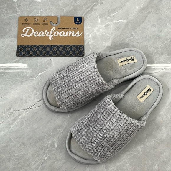Women's Dearfoams Memory Foam Open Toe Slippers Large 9-10 - Picture 1 of 16